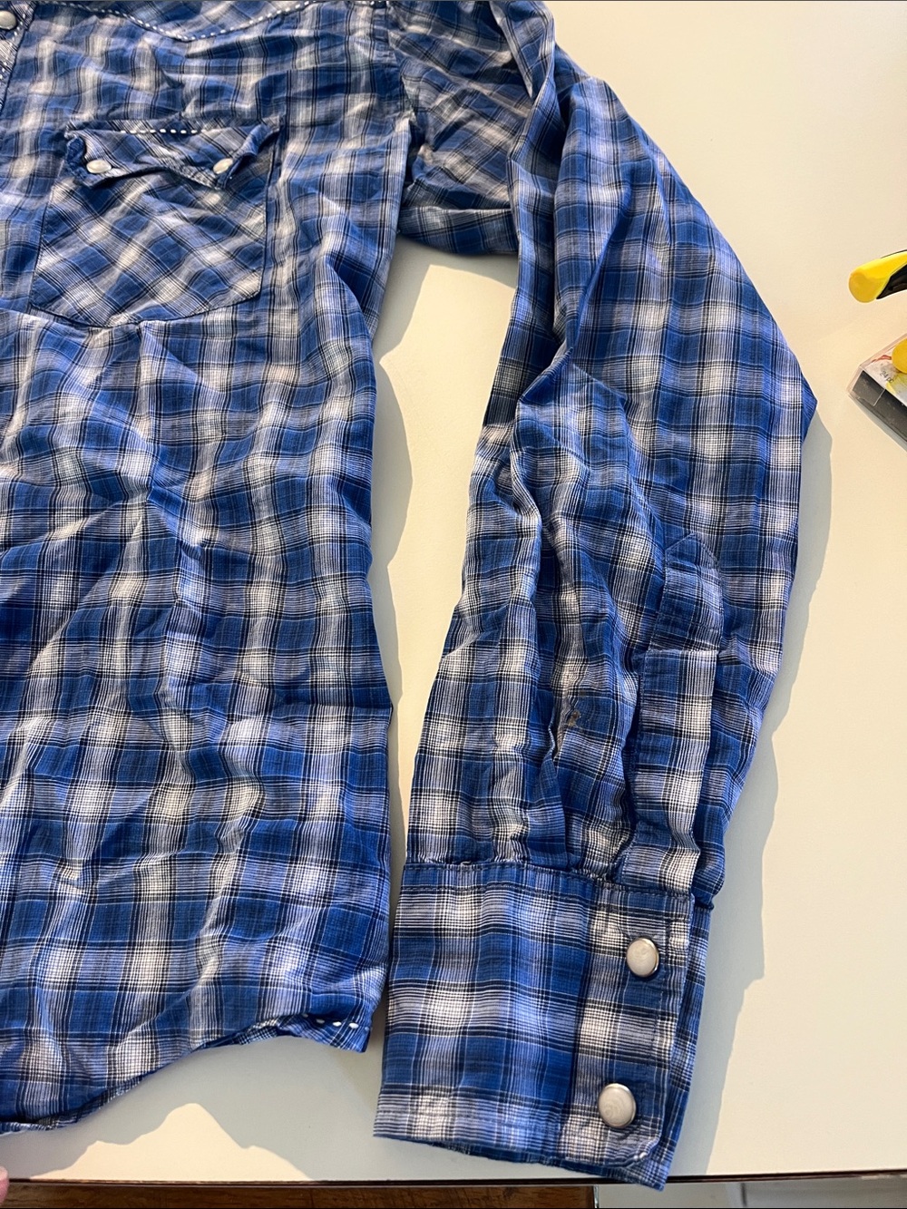 Wrangler Blue Plaid Button-Down Western Shirt - Picture 4 of 4